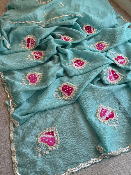 Crush Chinon Handloom Tissue Silk Saree with Pearl