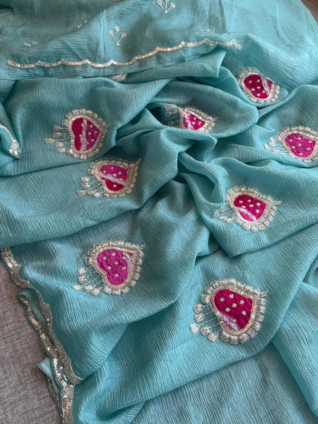 Crush Chinon Handloom Tissue Silk Saree with Pearl