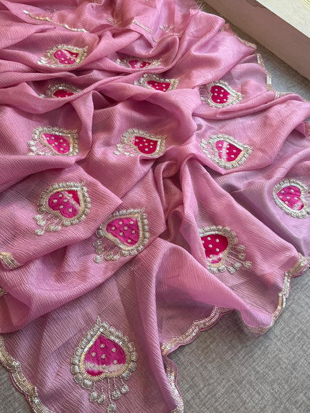 Crush Chinon Handloom Tissue Silk Saree with Pearl