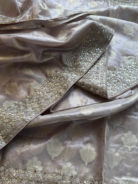 Tissue Handloom Banarasi Silk Saree with Pearl & Gotapatti