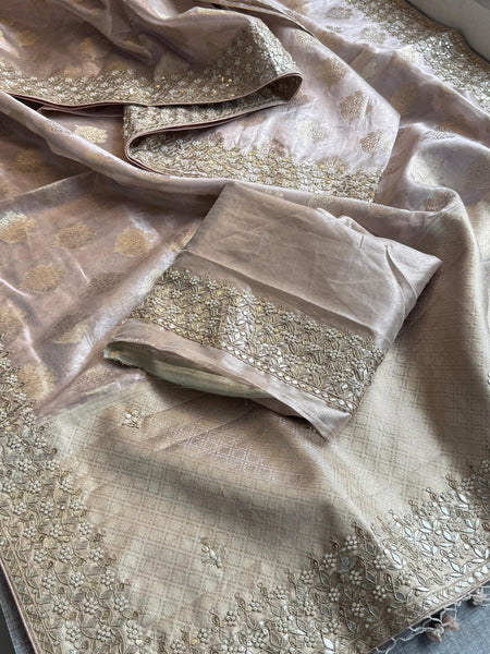Tissue Handloom Banarasi Silk Saree with Pearl & Gotapatti
