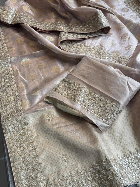 Tissue Handloom Banarasi Silk Saree with Pearl & Gotapatti