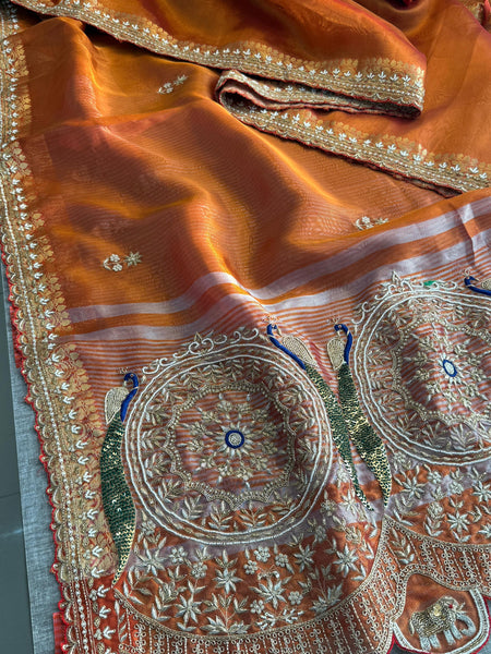 Pure Tissue Banarasi Silk Saree | Zardozi & Kutdana Work