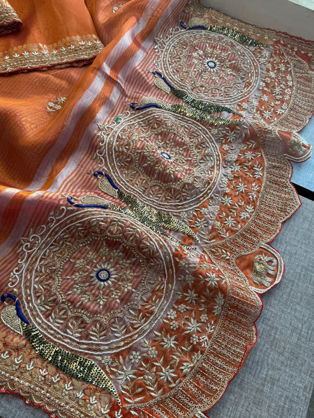 Pure Tissue Banarasi Silk Saree | Zardozi & Kutdana Work