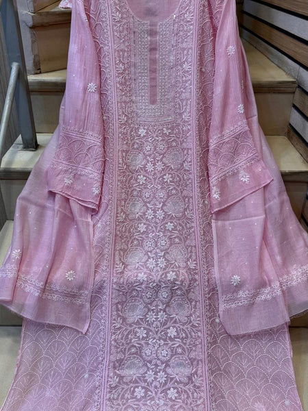 Mul Chanderi Kurta Set with Pearl, Sequin & Katdana