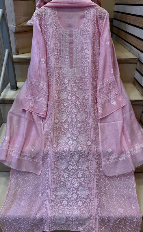 Mul Chanderi Kurta Set with Pearl, Sequin & Katdana