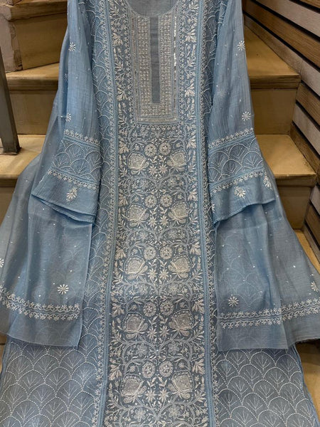 Mul Chanderi Kurta Set with Pearl, Sequin & Katdana