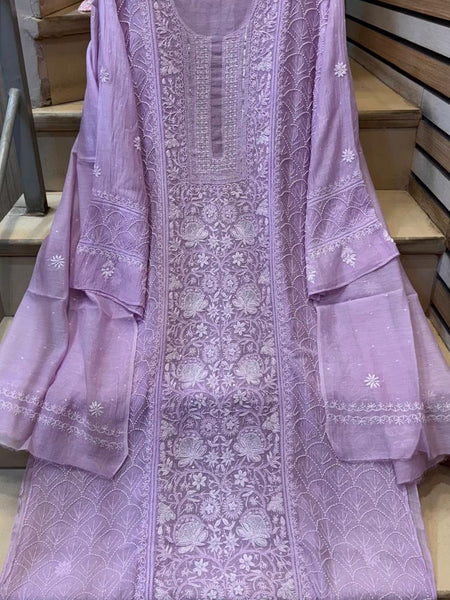 Mul Chanderi Kurta Set with Pearl, Sequin & Katdana