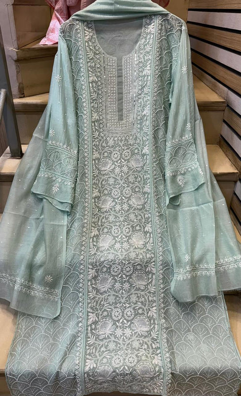 Mul Chanderi Kurta Set with Pearl, Sequin & Katdana