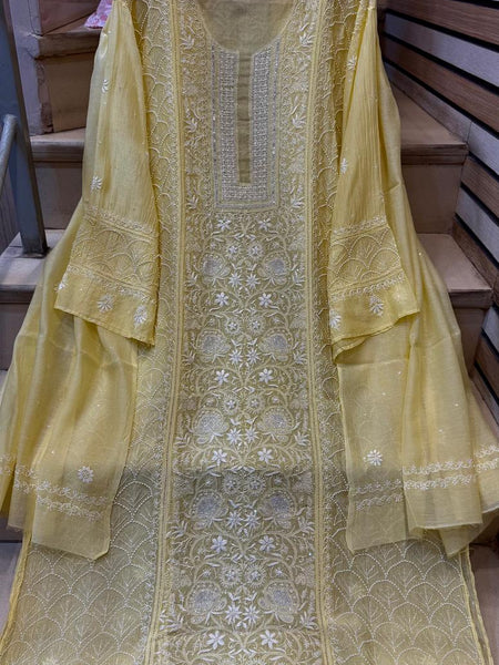 Mul Chanderi Kurta Set with Pearl, Sequin & Katdana