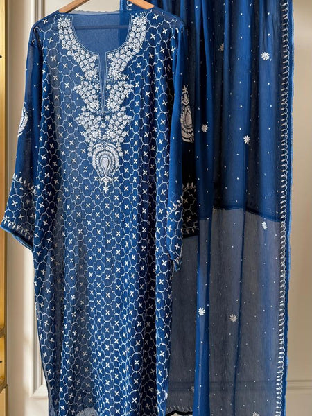 Chiffon Kurta Dupatta Set with Pearl & Katdana Work