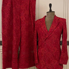 Surrkkh Laal Ek-Taar Blazer Set – Premium Wedding Wear