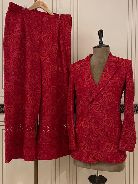 Surrkkh Laal Ek-Taar Blazer Set – Premium Wedding Wear