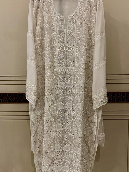 Mul Chanderi Kurta Set with Sequin, Katdana & Kasab