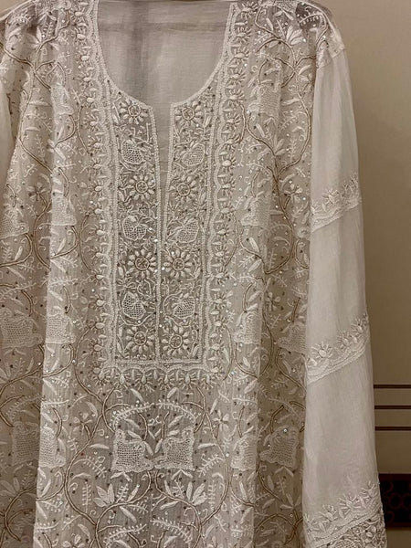 Mul Chanderi Kurta Set with Sequin, Katdana & Kasab