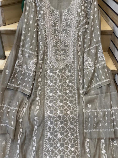 Mul Chanderi Kurta Dupatta Set with Katdana Embroidery