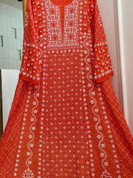 Mul Chanderi Kalidar Set with Pearl & Katdana Work