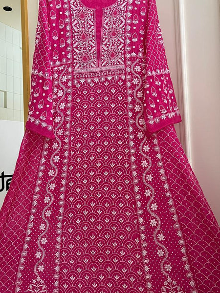 Mul Chanderi Kalidar Set with Pearl & Katdana Work