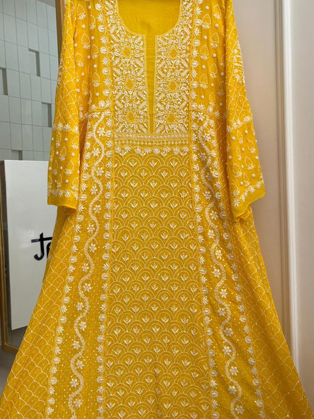 Mul Chanderi Kalidar Set with Pearl & Katdana Work