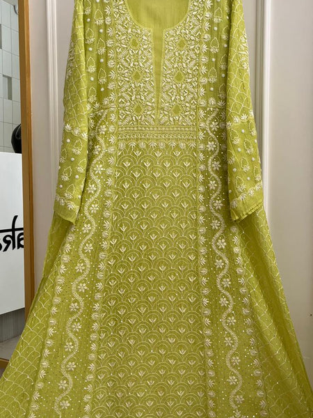 Mul Chanderi Kalidar Set with Pearl & Katdana Work