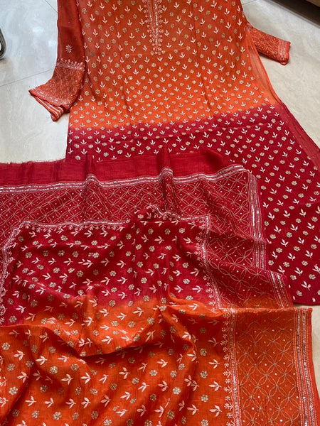 Mul Chanderi Kurta Set with Sequins, Katdana & Kasab