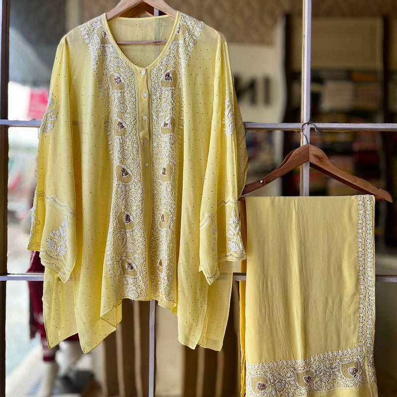 Pure Georgette Co-Ord Set with Mukaish Pitta Work