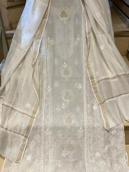 Pure Mul Chanderi Kurta Set with Pearl & Katdana Embroidery