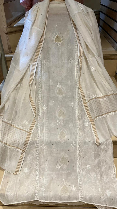 Pure Mul Chanderi Kurta Set with Pearl & Katdana Embroidery