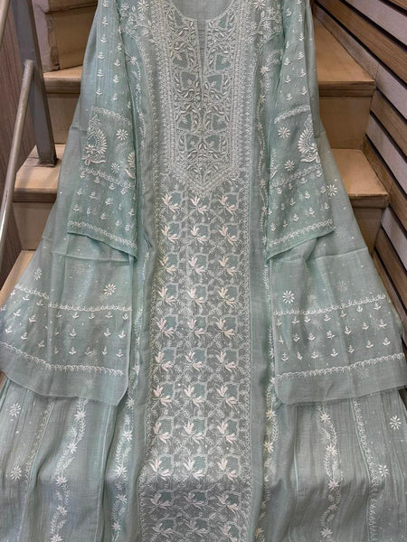 Mul Chanderi Anarkali Set with Pearl & Katdana Embroidery