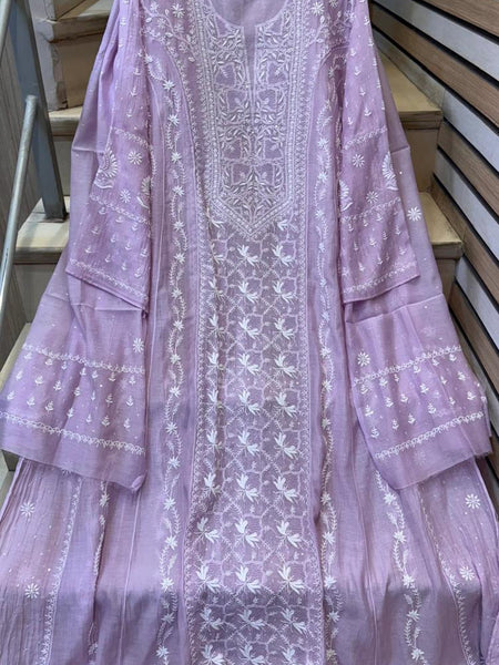 Mul Chanderi Anarkali Set with Pearl & Katdana Embroidery