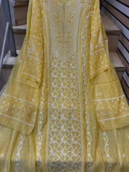 Mul Chanderi Anarkali Set with Pearl & Katdana Embroidery