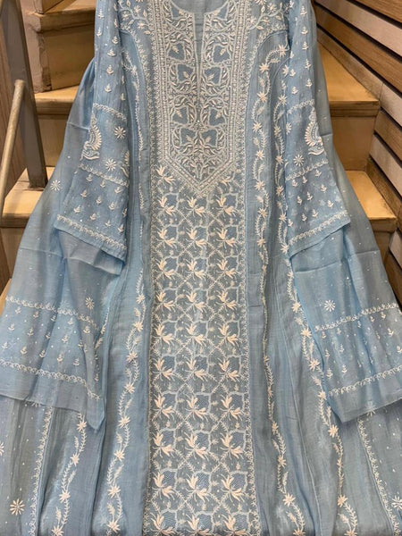 Mul Chanderi Anarkali Set with Pearl & Katdana Embroidery