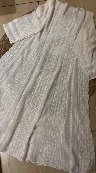 Mul Chanderi Anarkali Set with Jaal Dupatta & Katdana Work