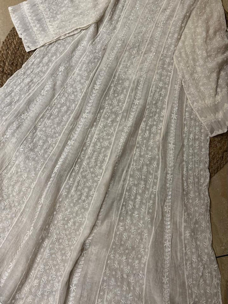 Mul Chanderi Anarkali Set with Jaal Dupatta & Katdana Work