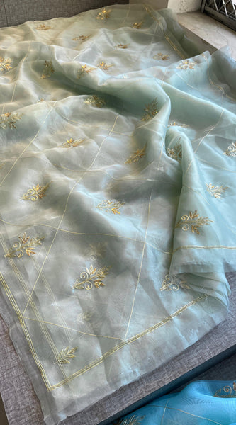 Soft Organza Saree with Zardozi & Pearl Hand Embroidery