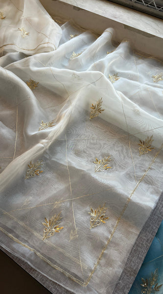 Soft Organza Saree with Zardozi & Pearl Hand Embroidery