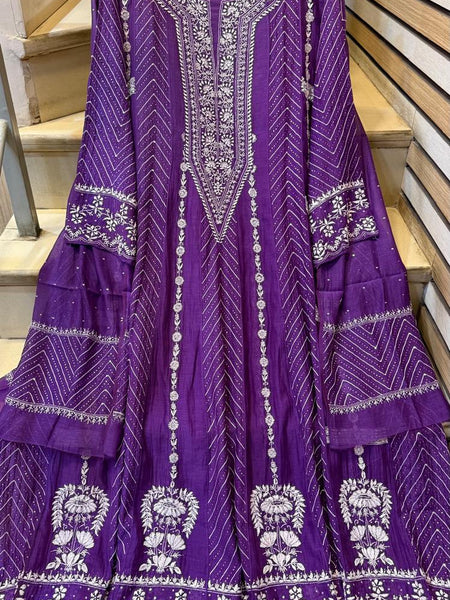Mul Chanderi Anarkali Suit Set with Mukaish Embroidery