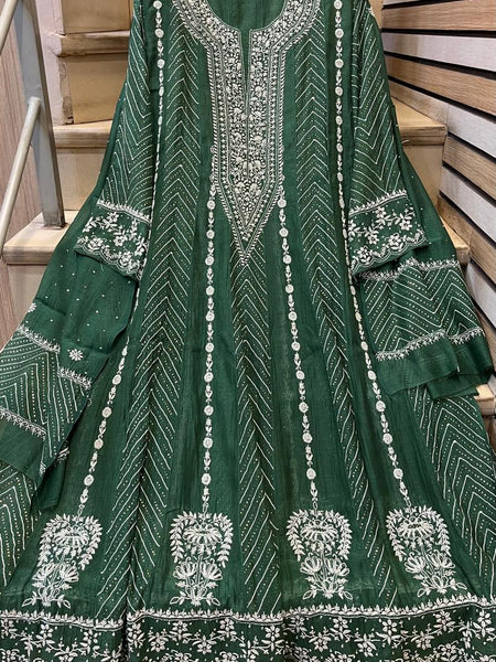 Mul Chanderi Anarkali Suit Set with Mukaish Embroidery