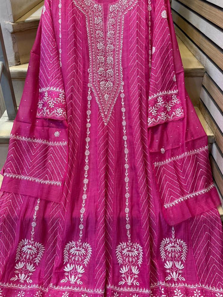 Mul Chanderi Anarkali Suit Set with Mukaish Embroidery
