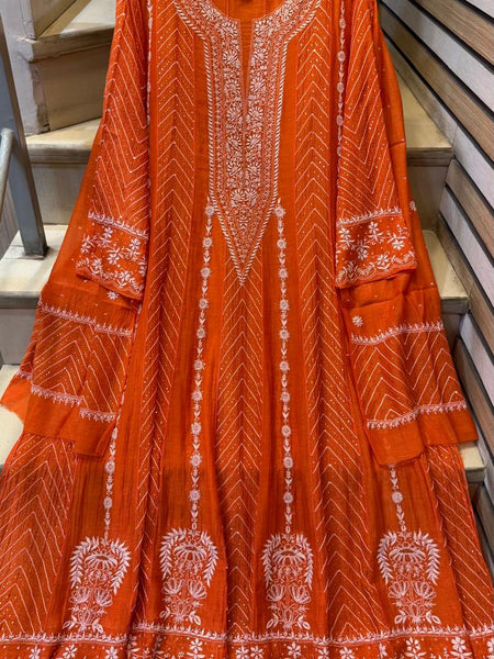 Mul Chanderi Anarkali Suit Set with Mukaish Embroidery