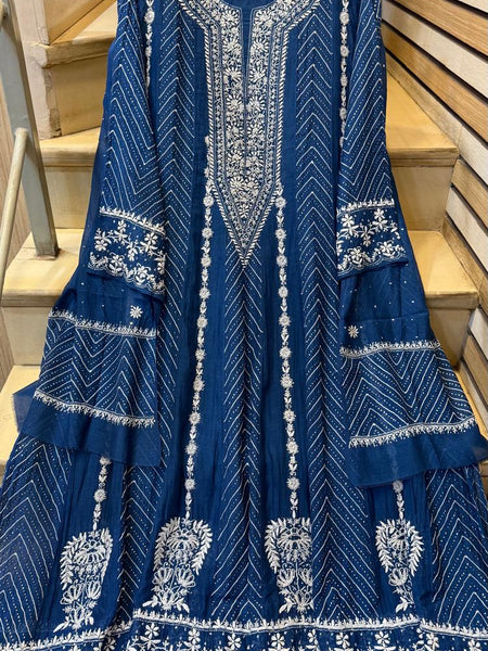 Mul Chanderi Anarkali Suit Set with Mukaish Embroidery
