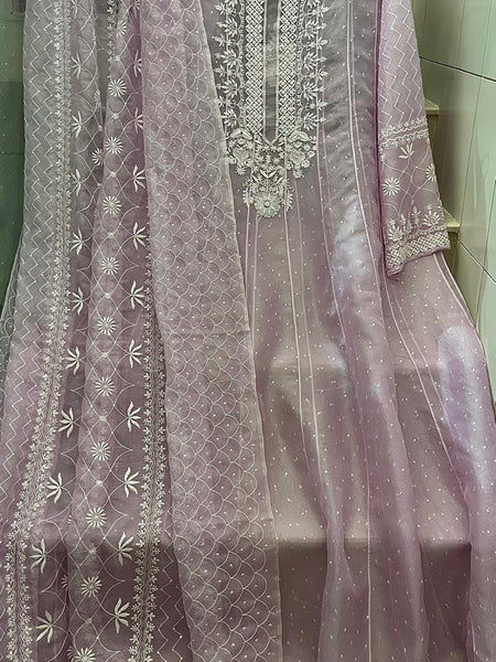 Pure Organza Anarkali Set with Pearl, Sequin & Katdana Work