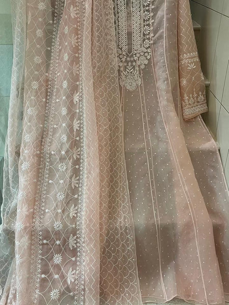 Pure Organza Anarkali Set with Pearl, Sequin & Katdana Work