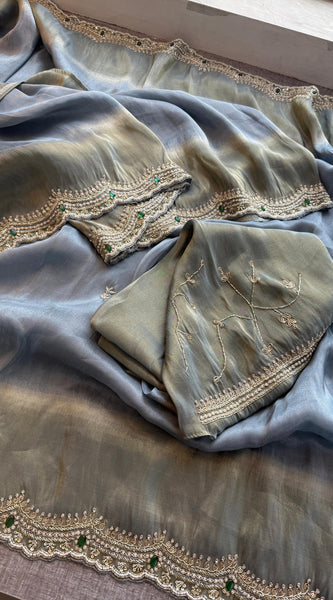 Soft Tissue Munga Silk Saree with Zardozi Embellishment
