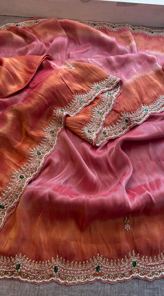 Soft Tissue Munga Silk Saree with Zardozi Embellishment