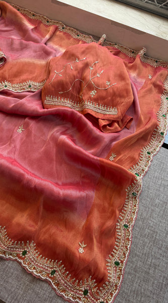 Soft Tissue Munga Silk Saree with Zardozi Embellishment