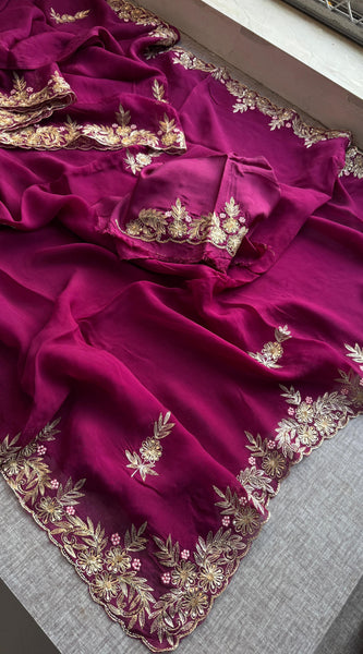 Soft Organza Silk Saree with Kasab & Pearl Detailing