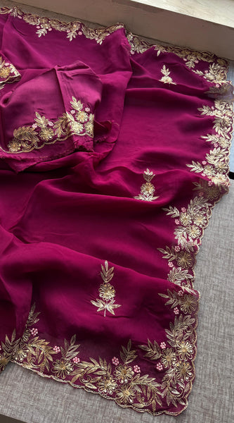 Soft Organza Silk Saree with Kasab & Pearl Detailing