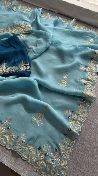 Soft Organza Silk Saree with Kasab & Pearl Detailing