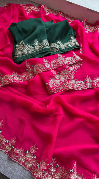 Soft Organza Silk Saree with Kasab & Pearl Detailing